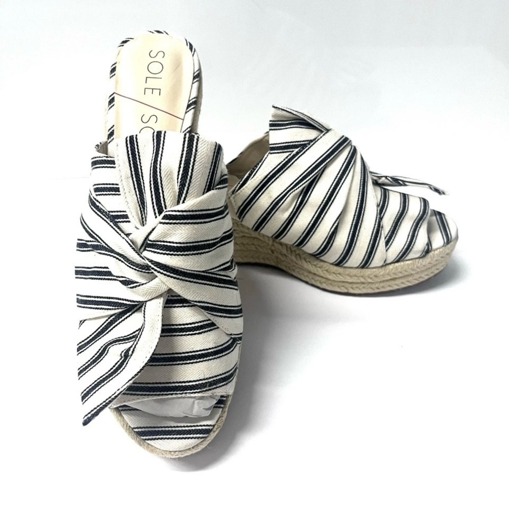 Sole Society Karima  wedge Espadrille sandals size 8 nautical beach peep toe